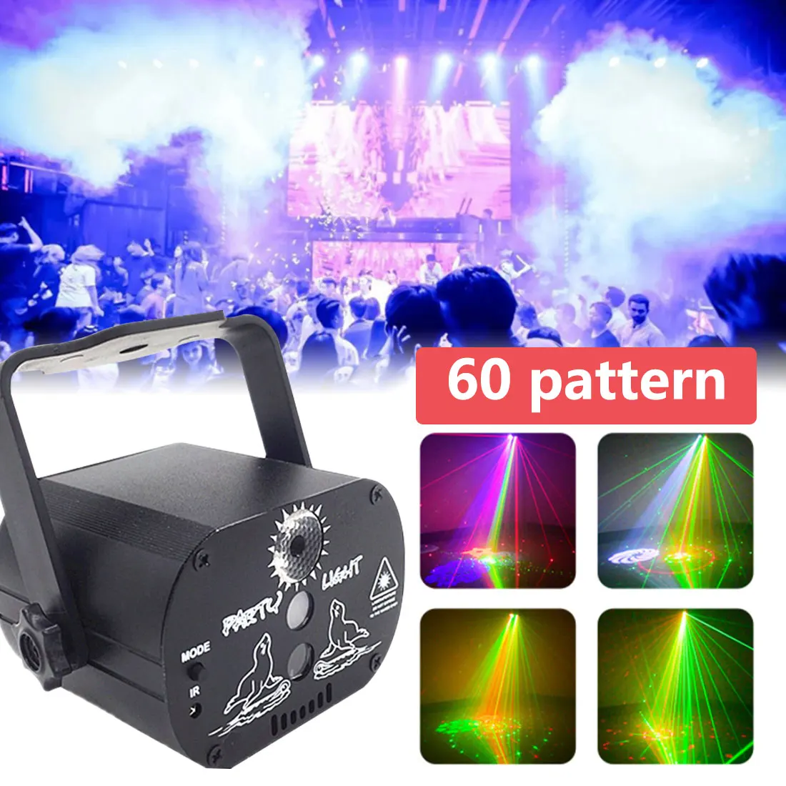 

60 Patterns Stage Lighting RGB LED Disco 5V USB Recharge Laser Projection Lamp Rotating Flash Strobe FLamp Sound Activated Ball