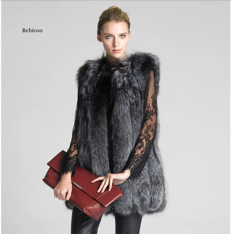 

Fashion Womans Sleeveless Faux Fox Fur Vest Elegant Party Long Outwear Streetwear Slim Fit Woman Furry Coat S-6Xl