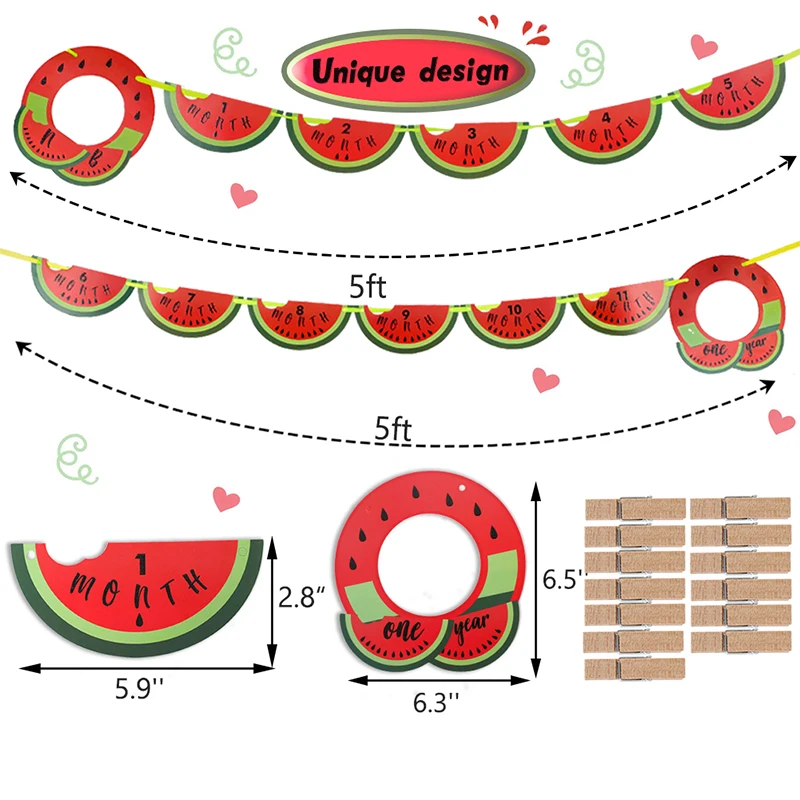 Watermelon 1 Year Photo Banner 1 12 Month Photo Banner 1st Birthday Decorations Baby Girl Monthly Milestone Photo Prop Garland Banners Streamers Confetti Aliexpress