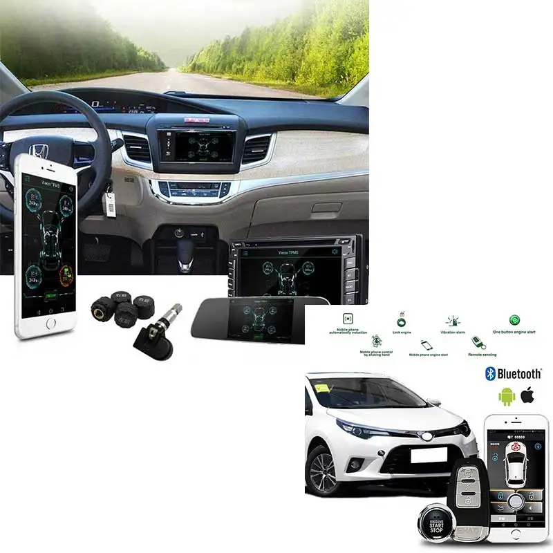 Tpms сенсор Bluetooth Android система контроля давления в шинах+ бесключевая Система дистанционного запуска Центральный замок система безопасности автомобиля