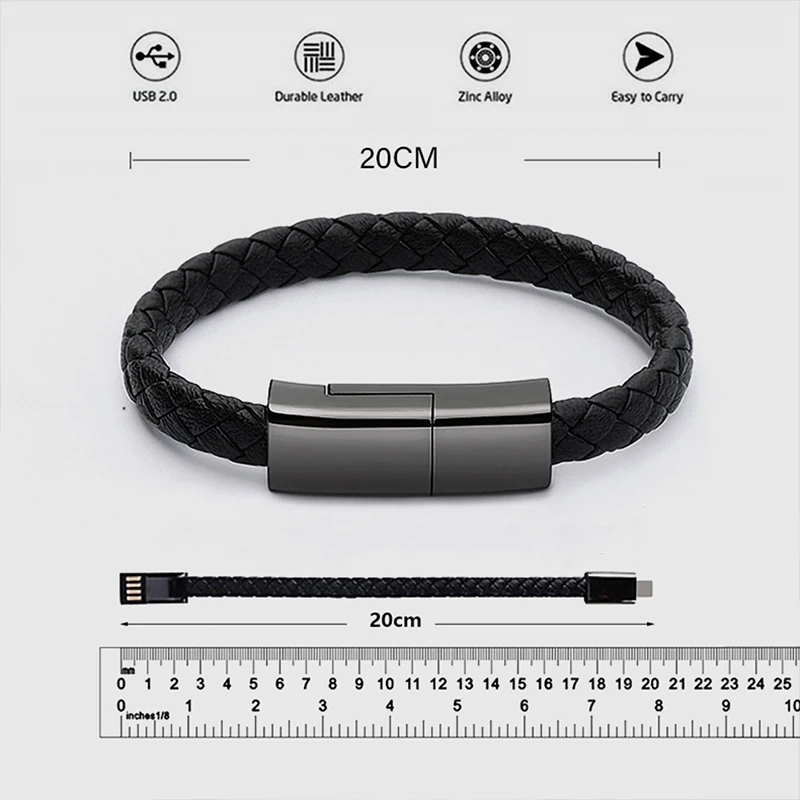 Открытый Портативный USB Браслет зарядный кабель для samsung S6 S7 настоящая кожа мини микро USB зарядное устройство данных браслет кабель