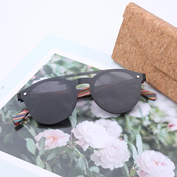 

OFFRAY Wooden Bamboo Unisex Sunglasses Mirrored UV400 Round Shades Gold Blue Outdoor Goggles 6078 Eyewear