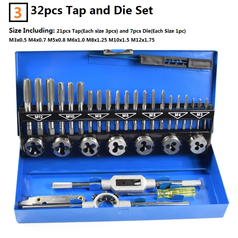 Tap And Die Set Tap Wrench Kit Thread Tapping Tool Metal Drill Bit