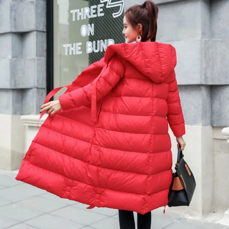 Autumn And Winter New Style Thin down Jacket Women's Mid-length Hooded Large Size down Coat Warm Coat
