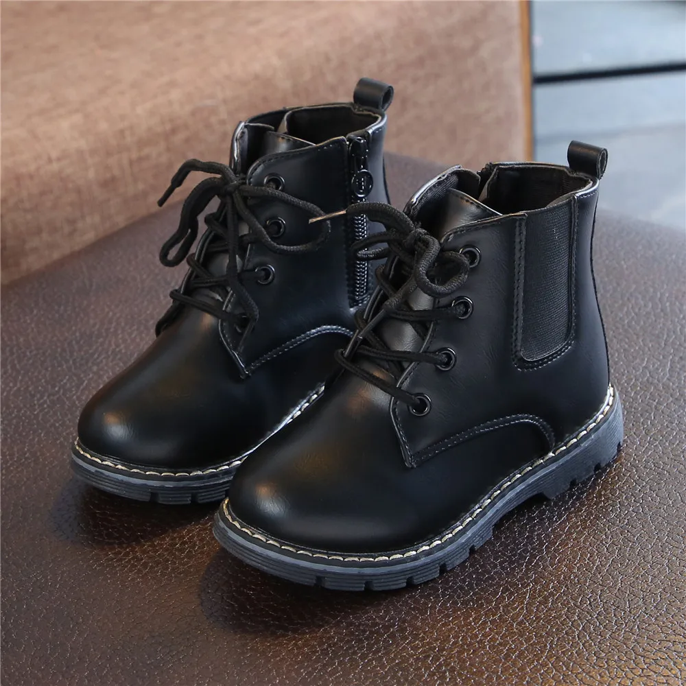 Новые детские ботинки Martin для маленьких мальчиков, водонепроницаемые Модные детские ботинки, осенне-зимняя обувь для мальчиков 1, 2, 3, 4, 5, 6 лет, черный цвет