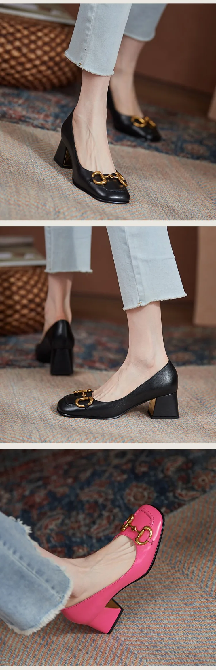 The New Summer Edition Of 2021 Women's Pure Color High-Heeled Shoes With Horseback Buckle Casual Fashion And All-Match Women's s