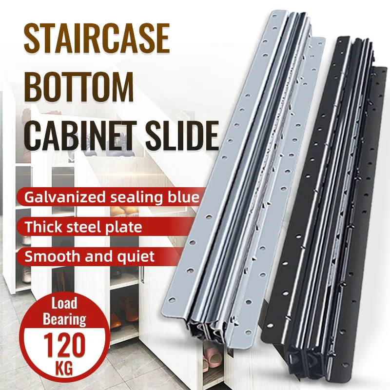 WASHINGST Bottom Fixed Drawer Slide Heavy Stair Slide Full Ball Bearing Slide Stair Slide Bottom-Mounted Drawer Slide