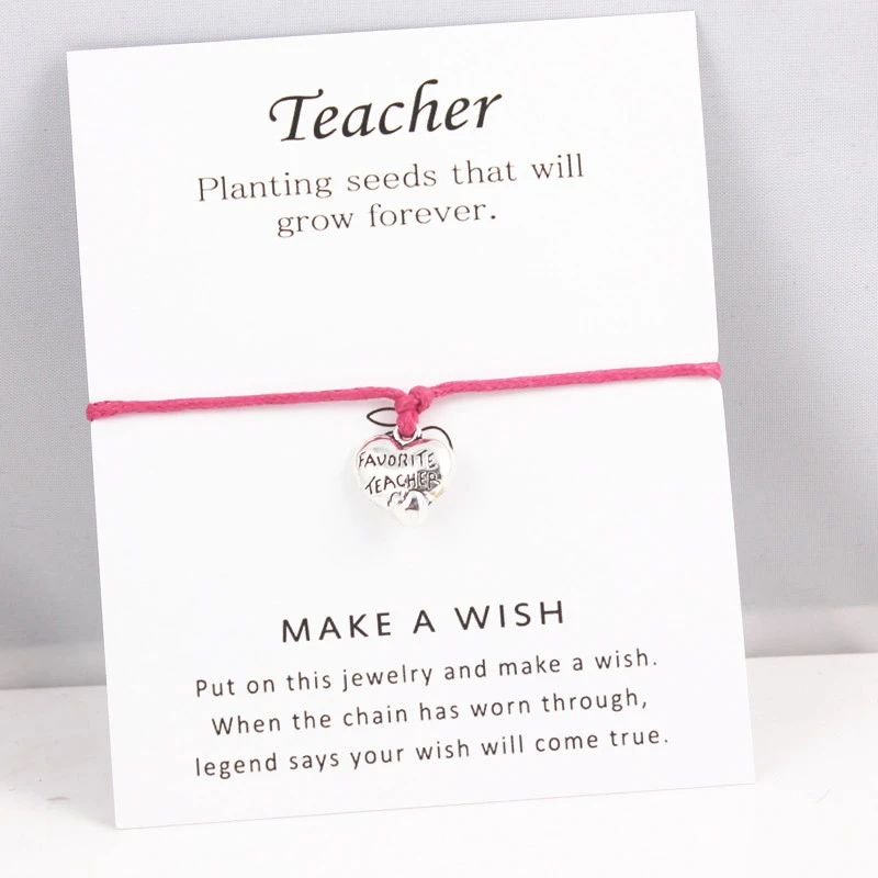 Pulseras con dijes de profesores favoritos de plata pulseras de tarjeta de  deseo ajustables para regalo del día del maestro con tarjeta de envío  directo|Pulseras de amuleto| - AliExpress