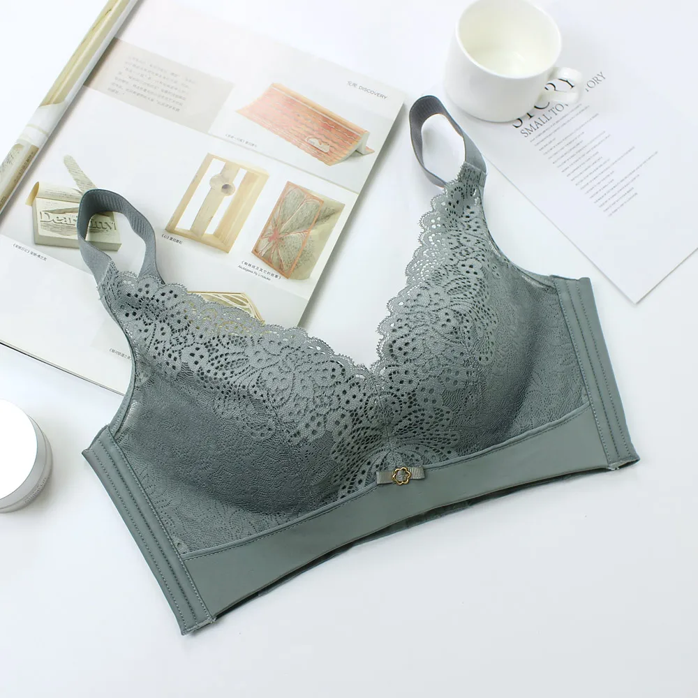 Bra for women without underwire top thin bottom thick small breast close bra sexy gather lace adjus