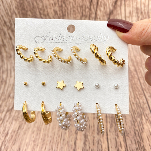 Butterfly Hoop Earring Set Women's Vintage Bohemian Acrylic Pearl Circle Alloy Drop Earrings Brincos Jewelry Gift