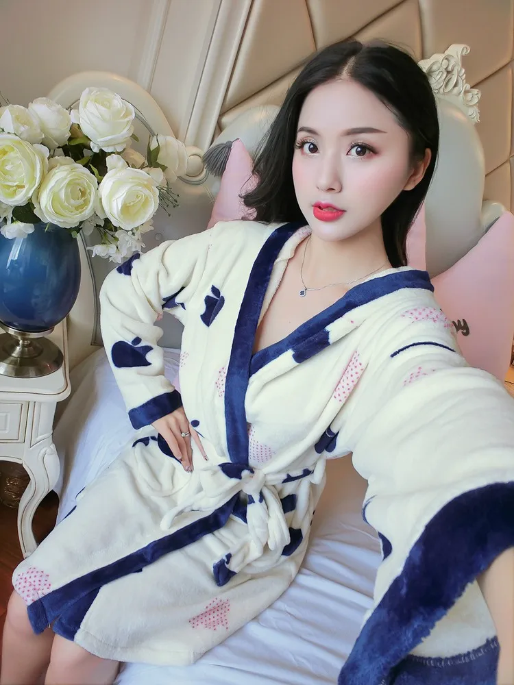 Толстое теплое сексуальное Фланелевое кимоно балахон с капюшоном для женщин зима длинный рукав коралловый бархатный халат пижама банный халат домашняя одежда