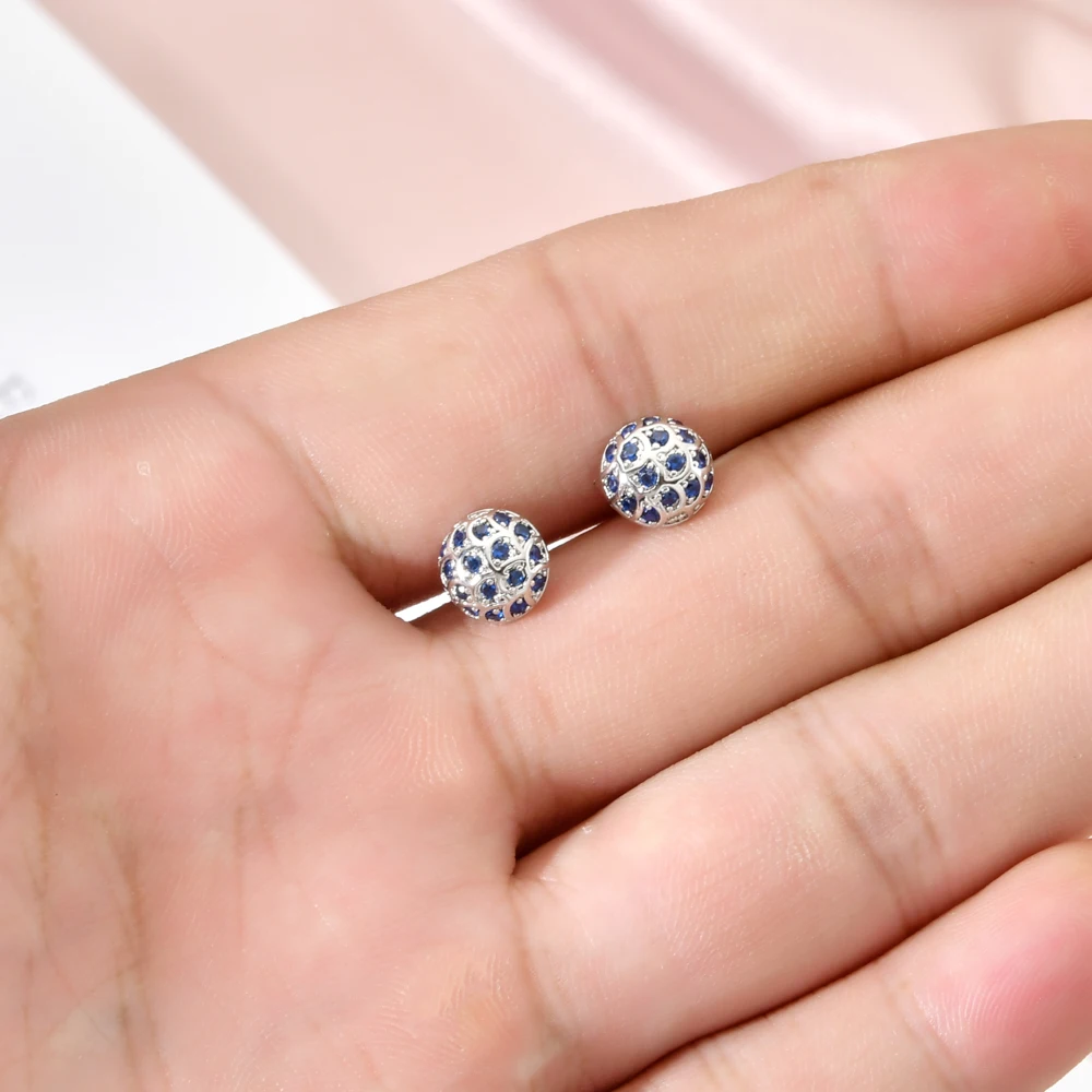 Semicircle blue ocean zircon small earrings women/girls wedding party sweet romantic fashion jewelry earrings ER-460 - Image 6