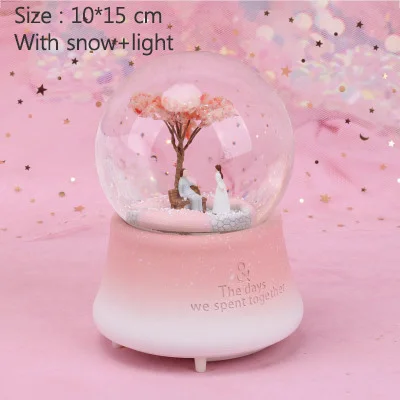 Romantic Love Couples Crystal Ball Home Decoration Figurines Light Ball Bedside Decoration Accessories Music Box Wedding Crafts - Цвет: with snow-light
