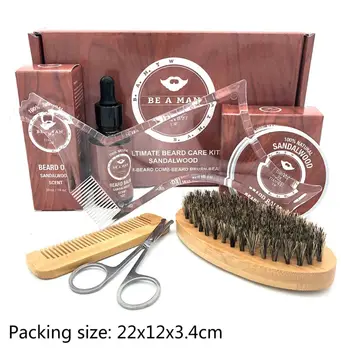

Men Beard Oil Balm Comb Brush Scissors Shaping Tool Grooming Care Kit 40JD