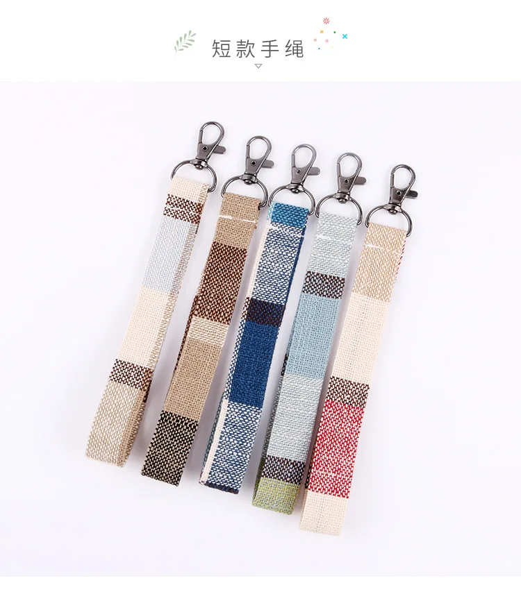 New Style Length Mobile Phone Lanyard Plaid Cotton And Linen Ribbon Employee Documents Work Card Sling Screen Printing-Logo Cust