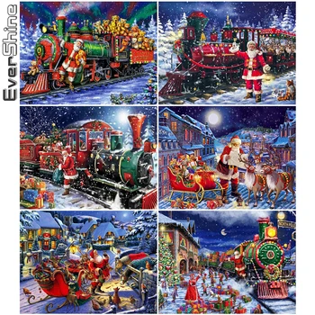 

Evershine Full Square Diamond Painting Santa Claus 5D DIY Diamond Embroidery Train Cartoon Cross Stitch Christmas Decorations