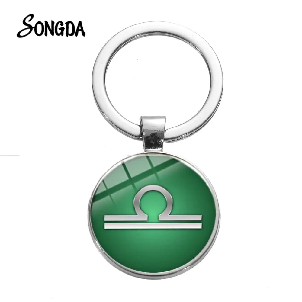 

SONGDA Simple Design Zodiac Sign Keychain Leo Libra Capricorn Gemini 12 Constellations Silver Glass Key Rings for Birthday Gift