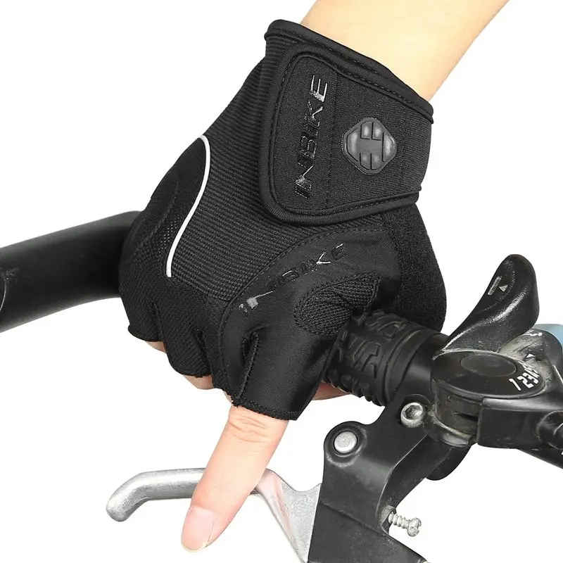 INBIKE мужские велосипедные перчатки для горного велосипеда 5 мм гелевая накладка амортизирующие противоскользящие гоночные дышащие MTB дорожные велосипедные перчатки - Цвет: Черный