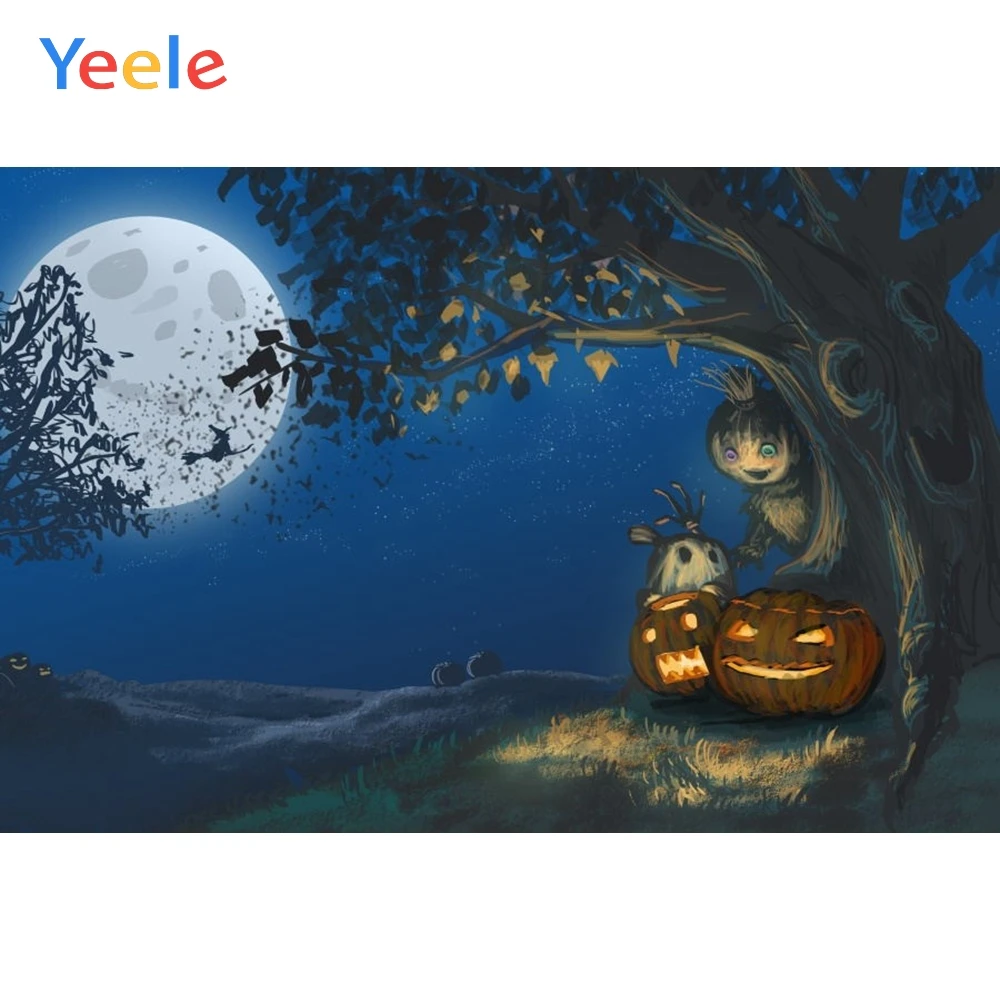 

Yeele Happy Halloween Backdrop Forest Tree Pumpkin Pantern Moon Night Customized Vinyl Photography Backgrounds For Photo Studio