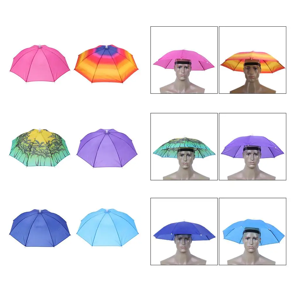 Angelschirme,Regenschirm Hut,Sonnenschirm-Hut Doppelschicht,Headwear Regen Cap,Freisprechen UV-Schutz, Kopfschirm Für Golf Angeln Camping Strand (Seeblau