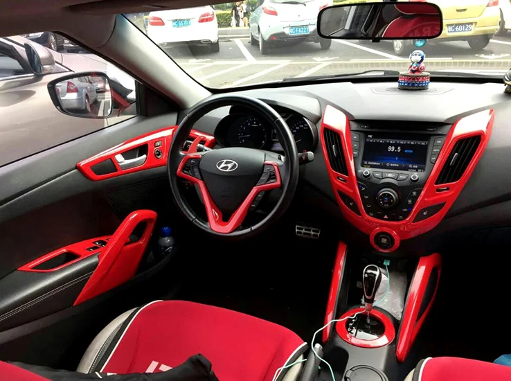 Для Hyundai Veloster 2012- красные аксессуары для интерьера весь комплект покрывает отделка автомобильные аксессуары модификация автомобиля