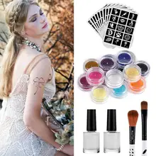 1 набор, мерцающий блеск, 20 цветов, порошок, хна, тату, набор, Временный, красота, искусство, трафарет для макияжа, кисть, клей, алмаз, Farbe, краска для тела