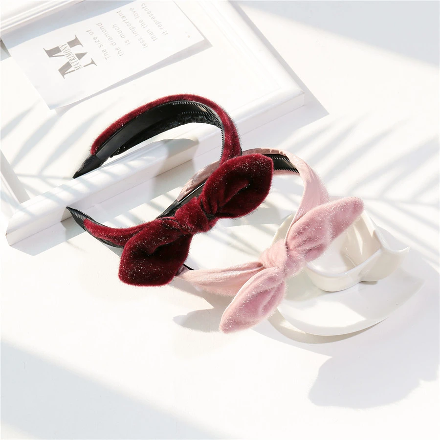 Korean Cute Velvet Hairbands Women Tiara Hoops For Girl Hair Accessories Large Bowknot Teeth Comb Bands Jewelry Party Wholesale