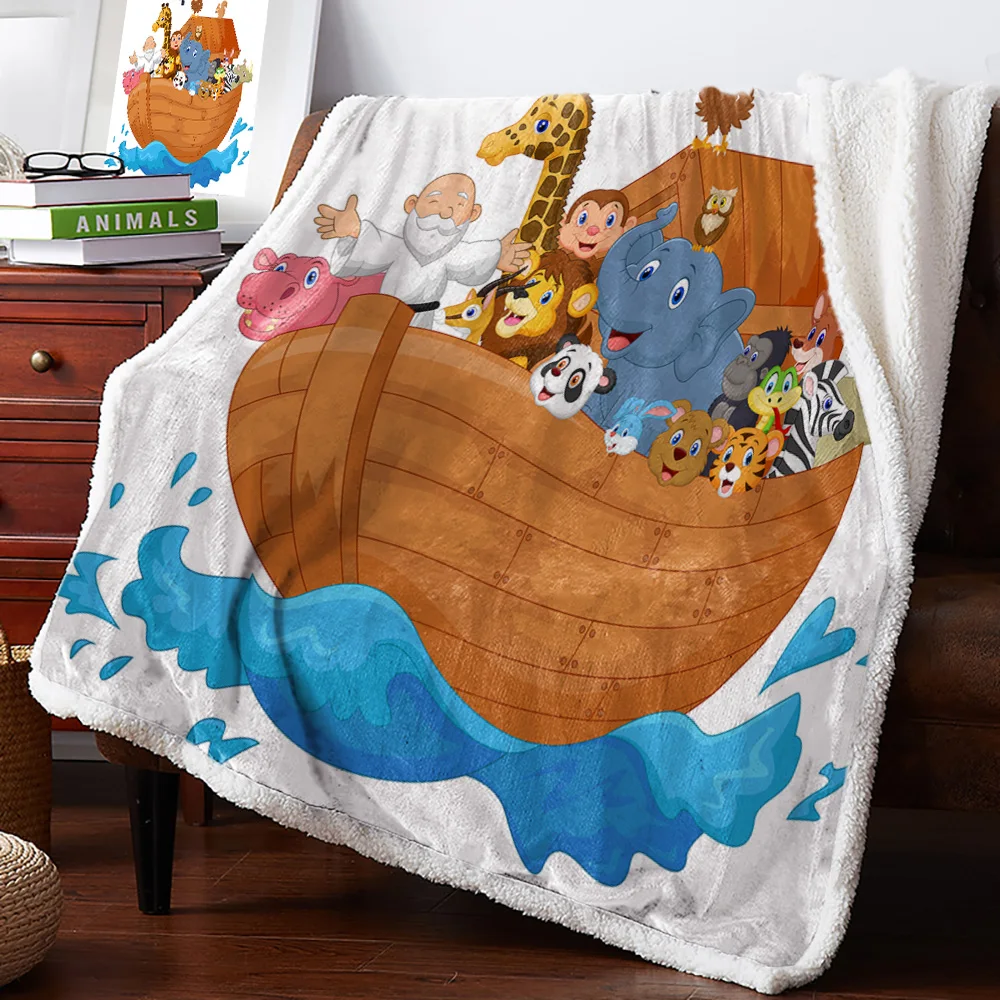 Зимнее кашемировое одеяло Noah'S Ark, мультяшная лодка, животное, покрывало, покрывало, Фланелевое, зимнее покрывало, гипоаллергенное