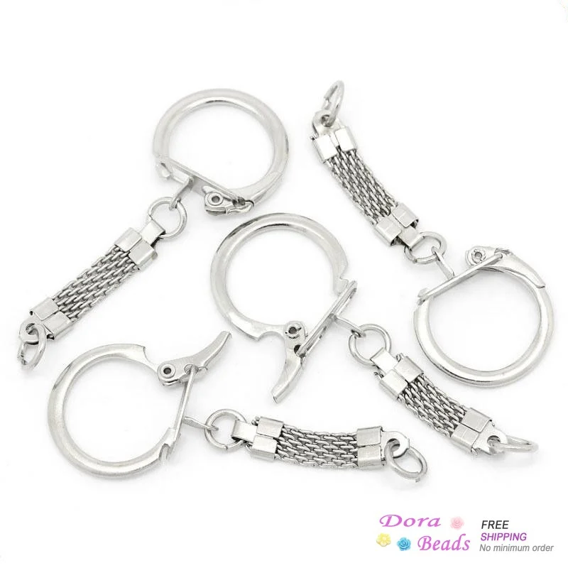 Брелок DoreenBeads для ключей Круглый Серебристый 62 мм x 23 30 шт. фурнитура изготовления