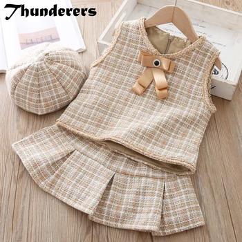 

Thunderers Spring Autumn Children Clothes Suit Vest & Skirt & Cap Fashion Kids 3pcs Outfits Casual Toddler Baby Clothing Set