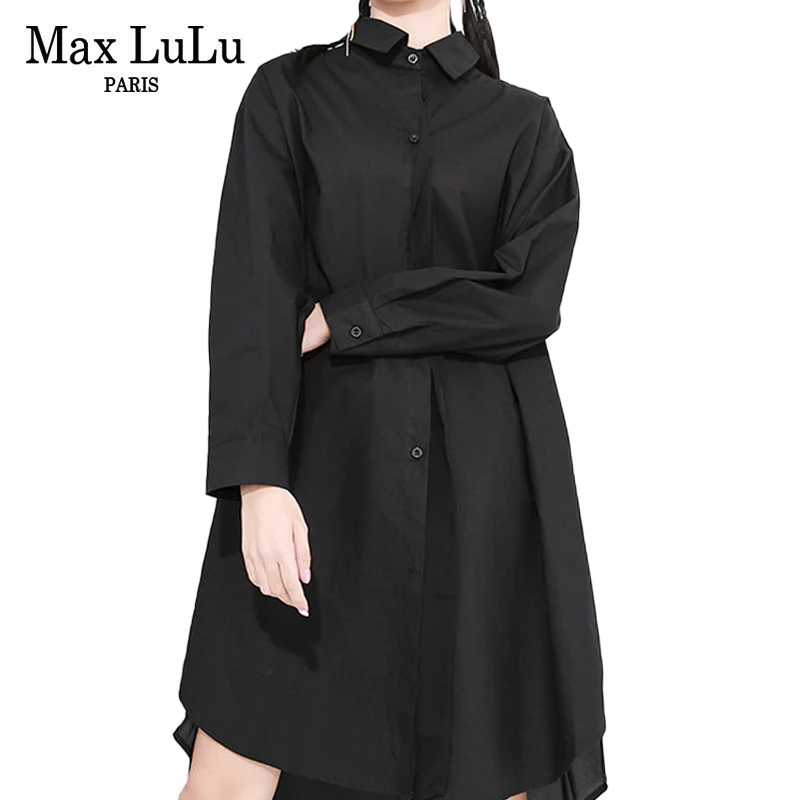 Max LuLu весенние модные корейские женские винтажные длинные рубашки женские повседневные панковские топы и блузки Свободная Женская одежда размера плюс