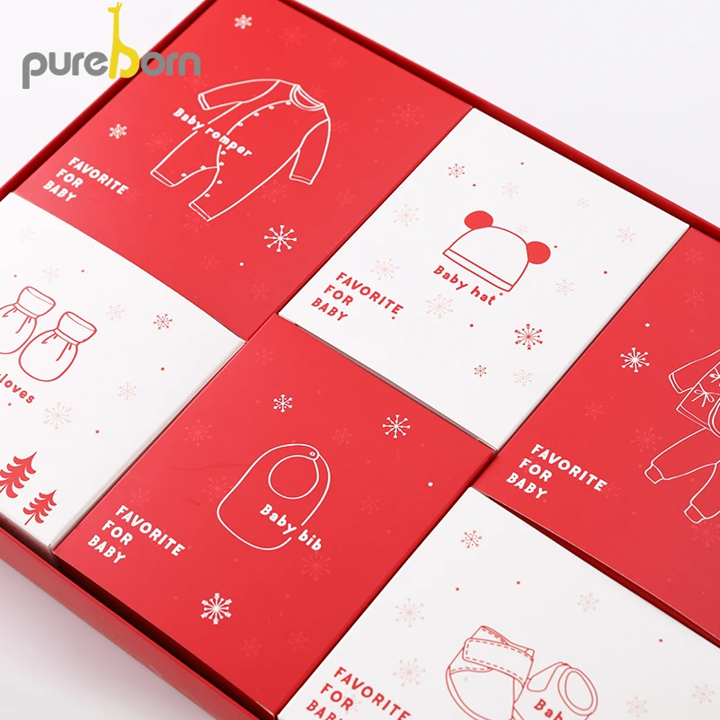 Pureborn/комплект одежды для новорожденных из 7 предметов; хлопковый комбинезон с длинными рукавами и героями мультфильмов; детское нижнее белье; комбинезон для маленьких девочек и мальчиков; подарок на год и Рождество