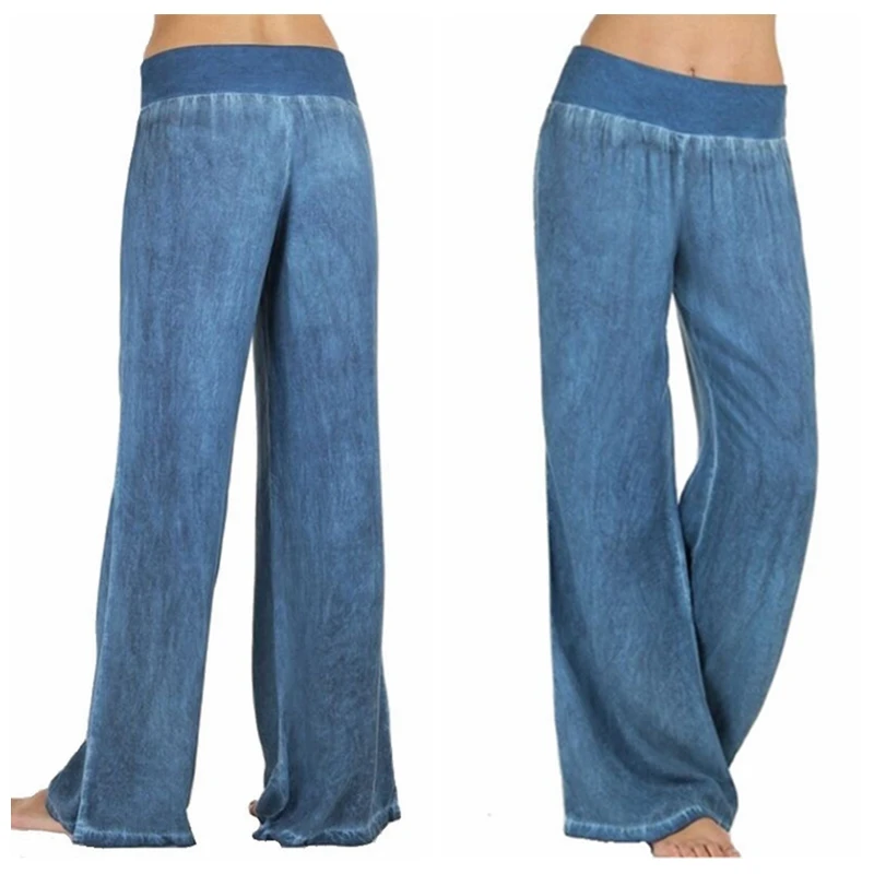 Fashion Denim Flare Pants Women Retro Jeans Wide Leg Trousers Lady Casual For Girls Light Blue Trousers women Jeans Large Size