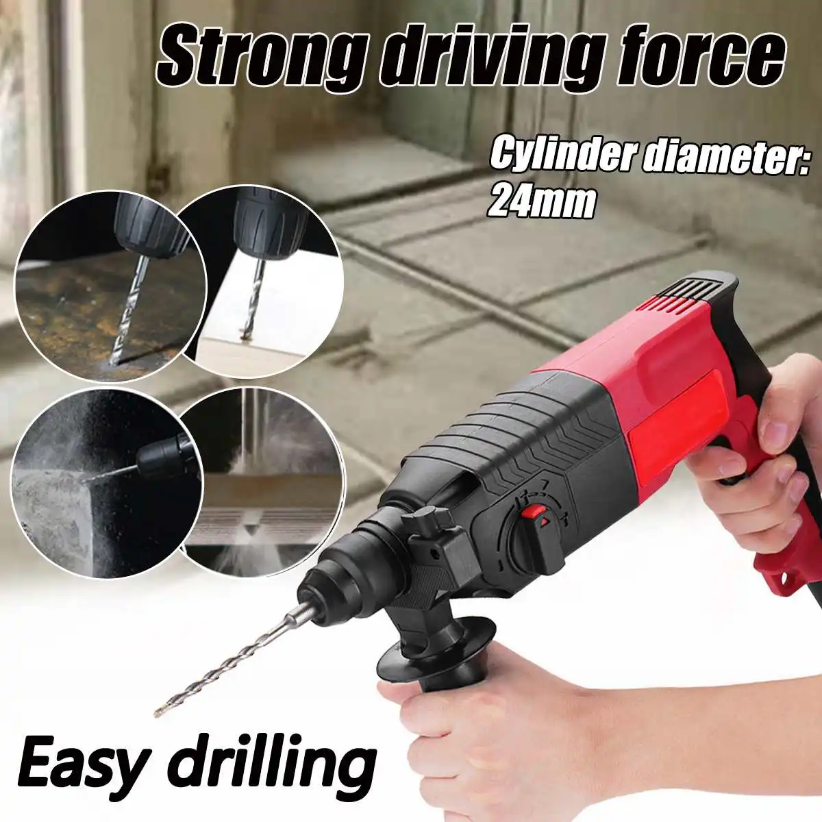 Drillpro 650W 220V 24mm 3 Function Electric Rotary Hammer Electrodrill Household Cordless Power Electric Impact Drill Pick 2 Bit