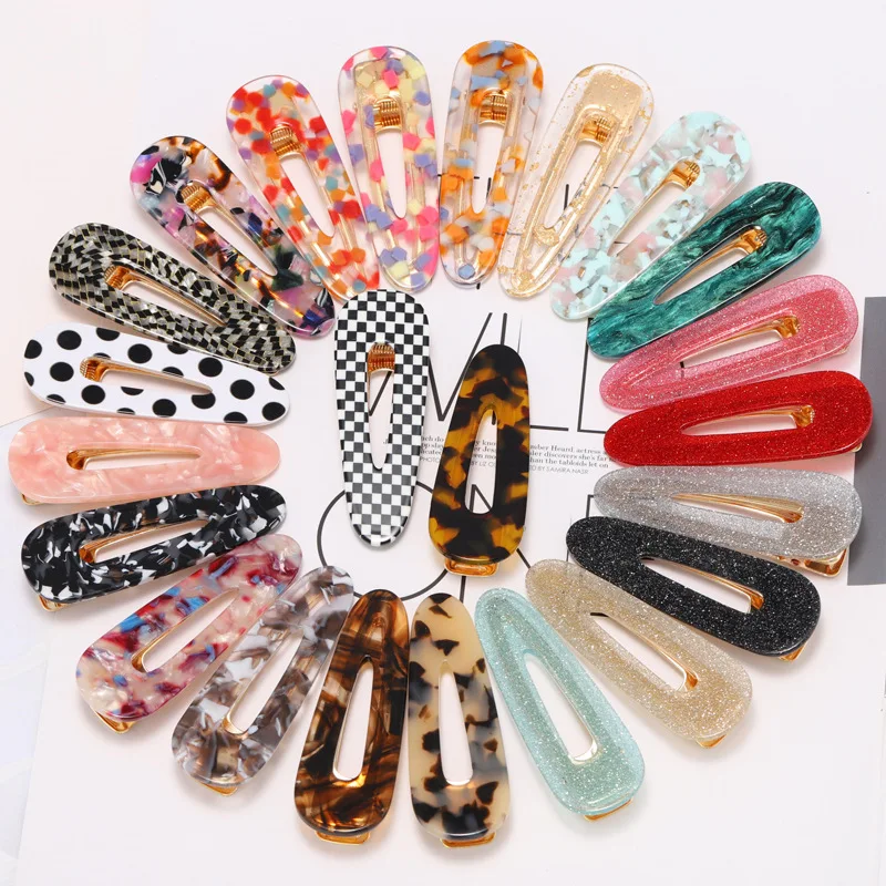 

Women Hair Clip for Hair Japanese Style Side Hair Clip Hollow Geometric Water Drop Shape Duckbill Girl Hairgrips Colored Leopard