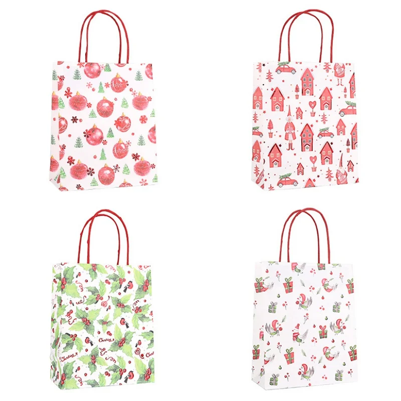 

12PCS Christmas Gift Paper Bags Portable Biscuits Gift Bag Goodies Holders Tote Bags Containers For Christmas Party Home Bakery