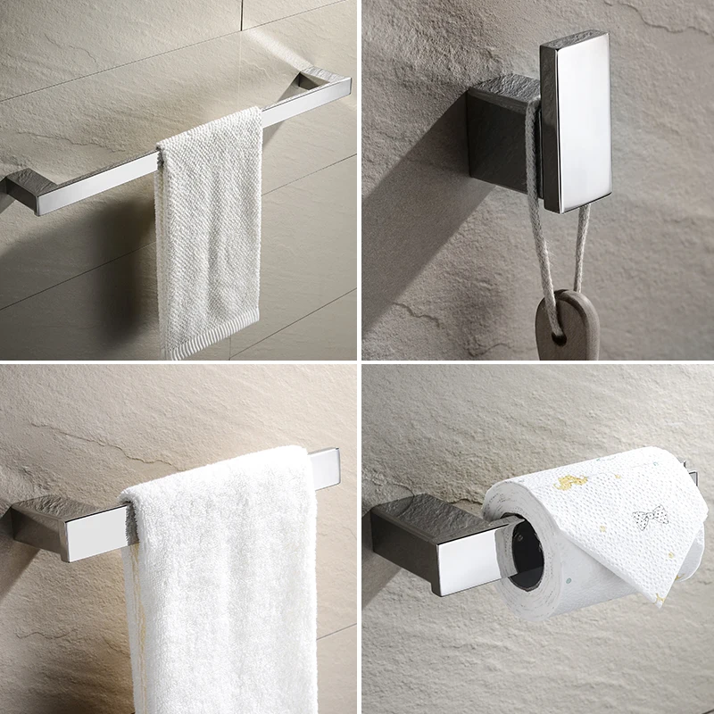 

Bathroom Accessories Stainless Steel Polish Square Paper Holder Robe Hook Towel Ring Towel Bar Hardware Set