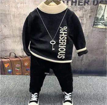 

Children Boys winter Kids Clothing Sets Baby Kids Knit sweater, plush jeans 2pcs Toddler Boys Sports Clothes Set 2-6Year