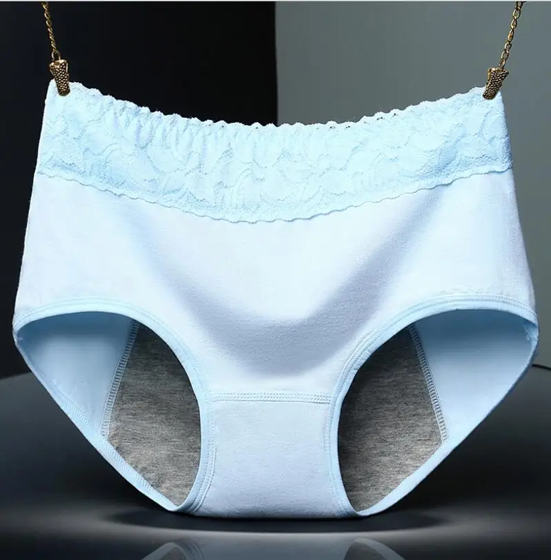 Женские качественные менструальные физиологические под брюки женские хлопковые кружевные брюки протекающее гигиеническое белье девушки бесшовные трусы - Цвет: light blue