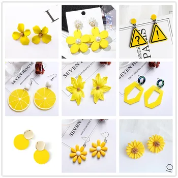 Yellow Color Drop Earrings for Women 2020 Summer Korean Design Geometric Flower Heart Earrings Creative Sweet Wedding Jewelry