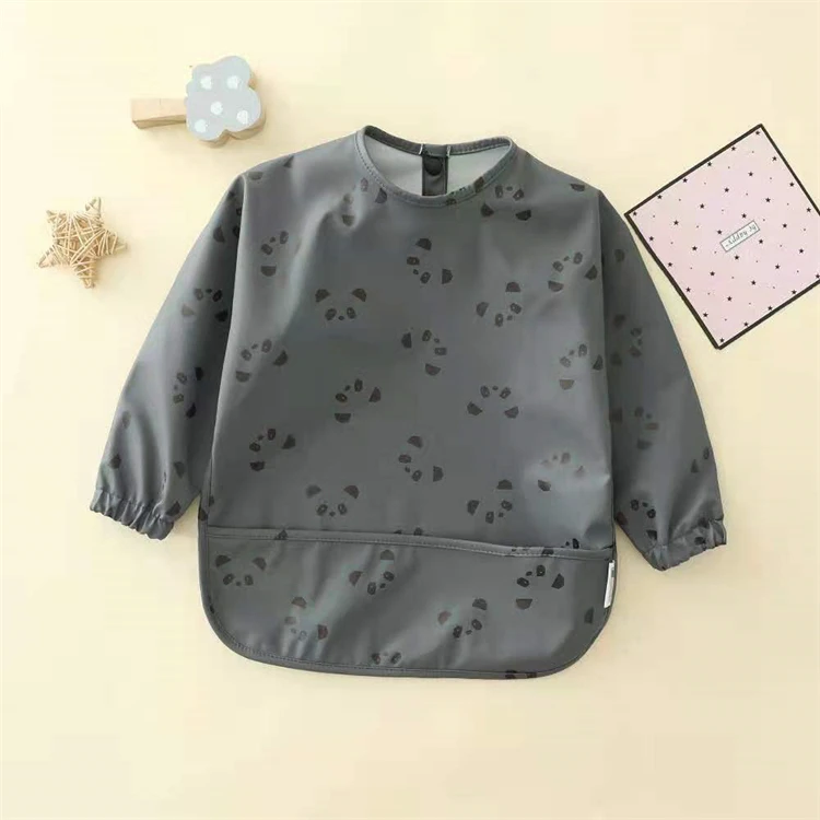 Easy Wear Long Sleeved Bib Baby Toddler Soft PU Bibs Painting Waterproof Meals Protection Washable Easy Clean Smock for Children baby headband