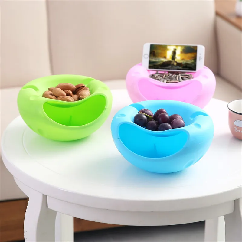 

Modern Snack Bowl Living Room Snack Storage Box Creative Shape Lazy Plastic Double Layers Bowl Lazy Fruit Melon Seeds Plate Bowl