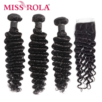 

Miss Rola Hair Malaysian Deep Wave 3 Bundles With Closure Natural Color 100% Human Hair 8-26 Inches Non-Remy Hair Extensions