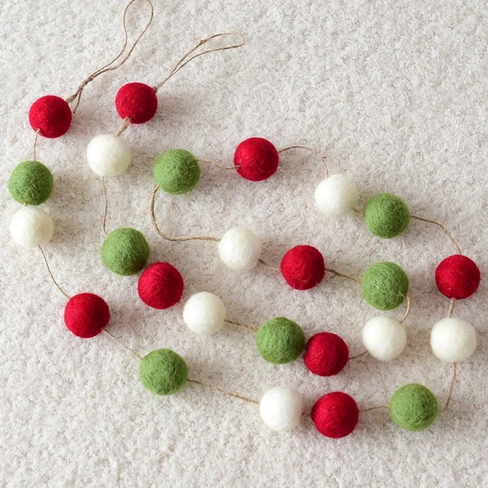

Home Festival Decorations Christmas Wreath Ornament Merry Christmas Tree Decorative Wool Felt Ball String Pendant