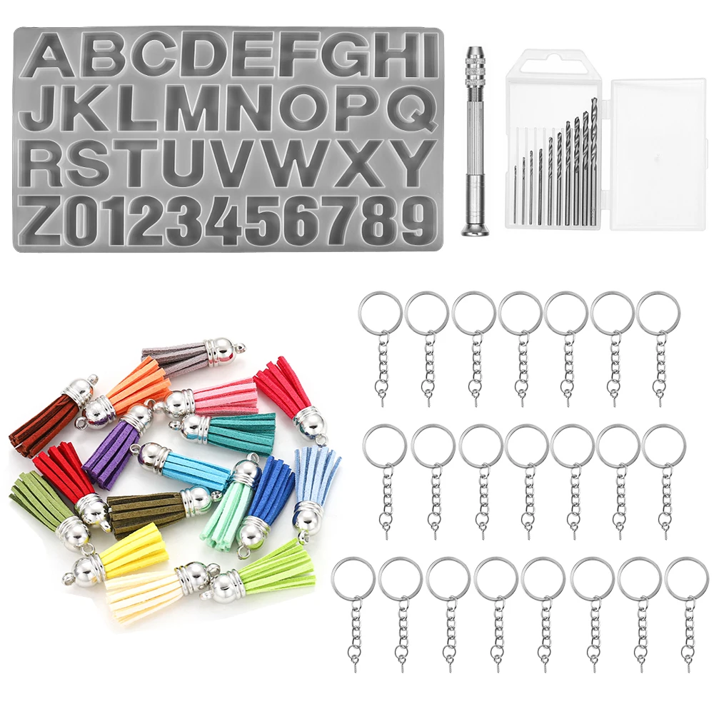 1 Set Crystal Epoxy Resin Mold Alphabet Letter Number Keychain Pendant Casting Silicone Molds