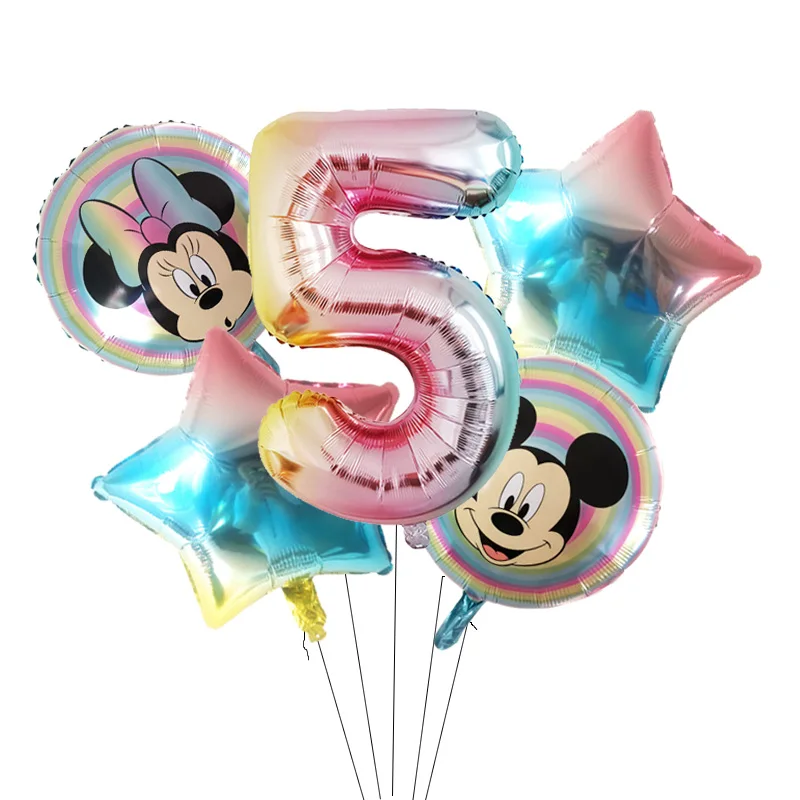gradient 5 5 шт. новые градиентные воздушные шары с изображением Микки и Минни, украшения для дня рождения, Детский номер 1, 2, 3 года, 18 дюймов, цветные воздушные шары для детского душа - Цвет: gradient 5