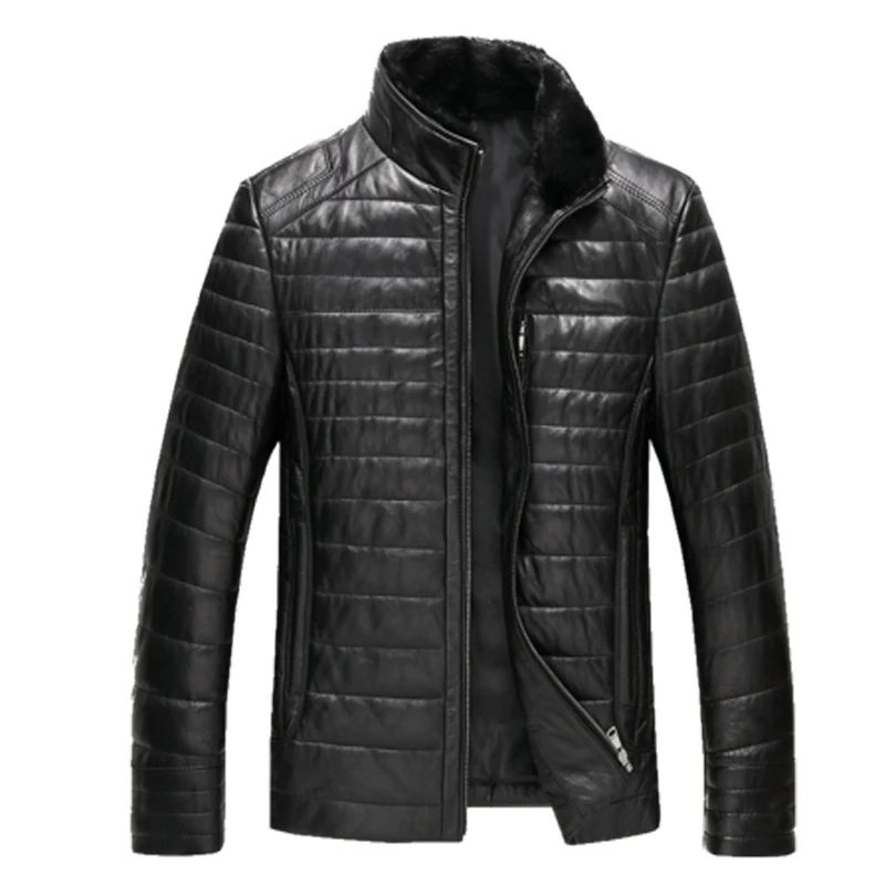 

Men's Real Sheepskin Leather Jacket Plus Size 6XL7XL 2020 Winter Warm Genuine Leather Duck Down Jacket Men Parka L480