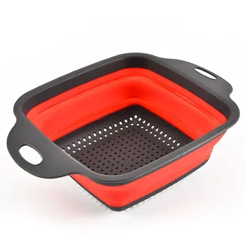 

Square Shape Drain Basket Collapsible Colanders Foldable Silicone Kitchen Organizer Fruit Vegetable Baskets Folding Strainers