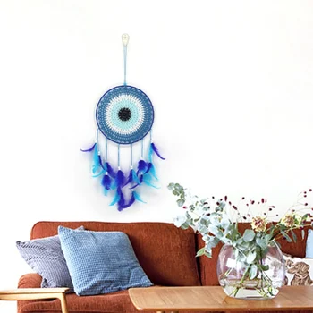 

Handmade Indian Dream Catcher Net With Blue Feathers Wind Chimes Wall Hanging Dreamcatcher Craft Gift Home Decoration