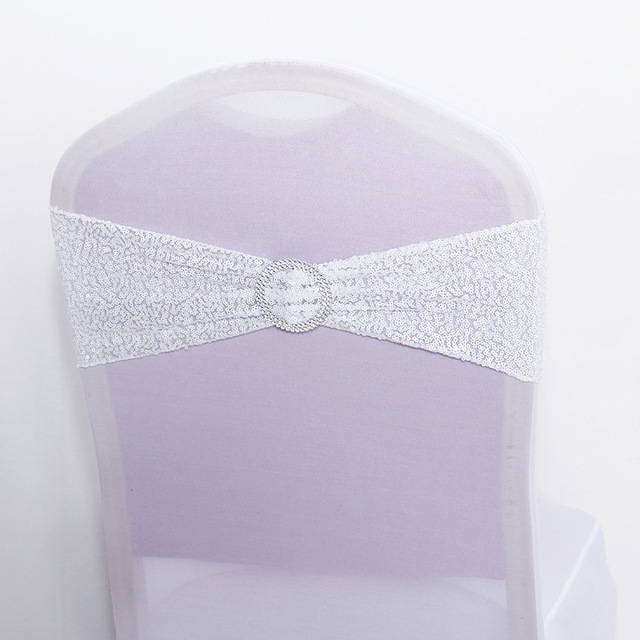 Quality Shiny Sequin Rose Gold Stretch Bands With Round Buckle For Wedding Events Party Decoration Spandex Chair Sashes